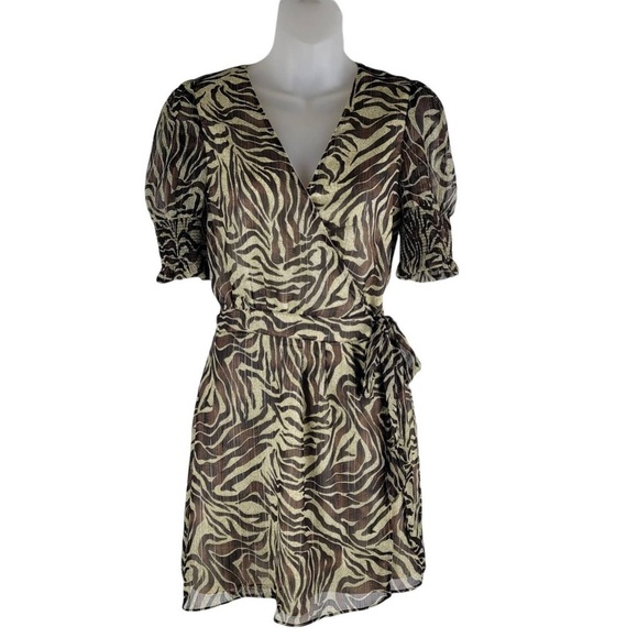 Walter Baker womens Brandi puff sleeve mini wrap dress animal print sz L - Picture 2 of 14